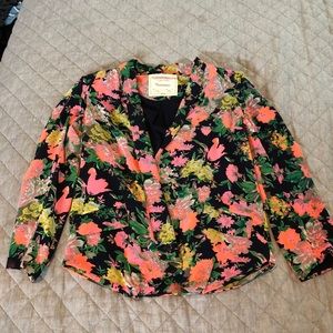 COPY - Anthropologie neon floral tuxedo blazer size L.